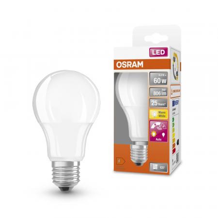 OSRAM E27 STAR+ Daylight Tageslichtsensor LED Lampe opalweiß 8,8W wie 60W warmweißes Wohlfühllicht